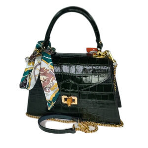 Charlie Leather Teresa Emerald Green Croc Print Small Handbag/Crossbody Bag-NWT